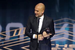 Guardiola won FIFA's men's coach award for the first time