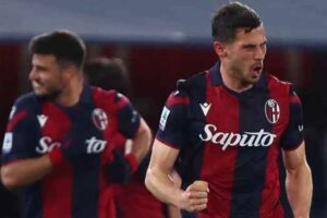 Remo Freuler of Bologna FC celebrates after scoring his team's second goal during the Serie A TIM match between Bologna FC and Hellas Verona FC - Serie A TIM at Stadio Renato Dall'Ara on February 23, 2024.