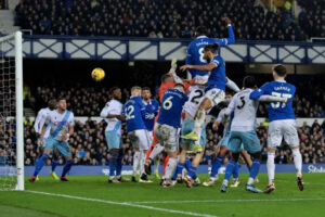 Amadou Onana rose highest to grab a late equaliser for Everton