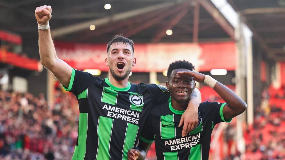 Simon Adingra of Brighton and Hove Albion celebrates after scoring a goal to make it 0-5 during the Premier League match between Sheffield United and Brighton & Hove Albion at Bramall Lane