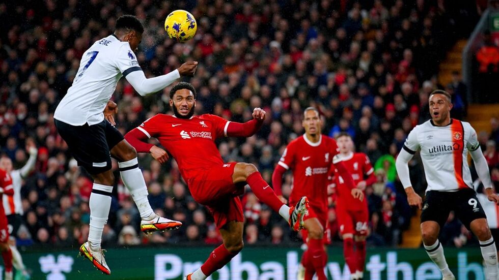 Chiedozie Ogbene headed in at the back post to put Luton ahead at Anfield