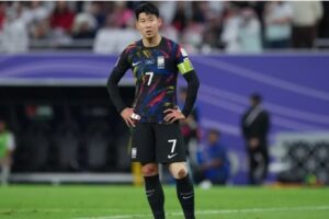 Son Heung Min of Korea Republic looks dejected during the AFC Asian Cup semi final match between Jordan and South Korea at Ahmad Bin Ali Stadium on February 6, 2024 in Doha, Qatar