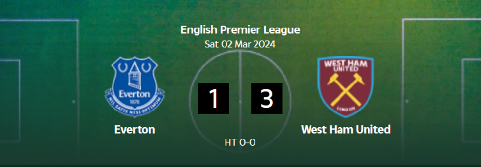 Everton West Ham Premier League