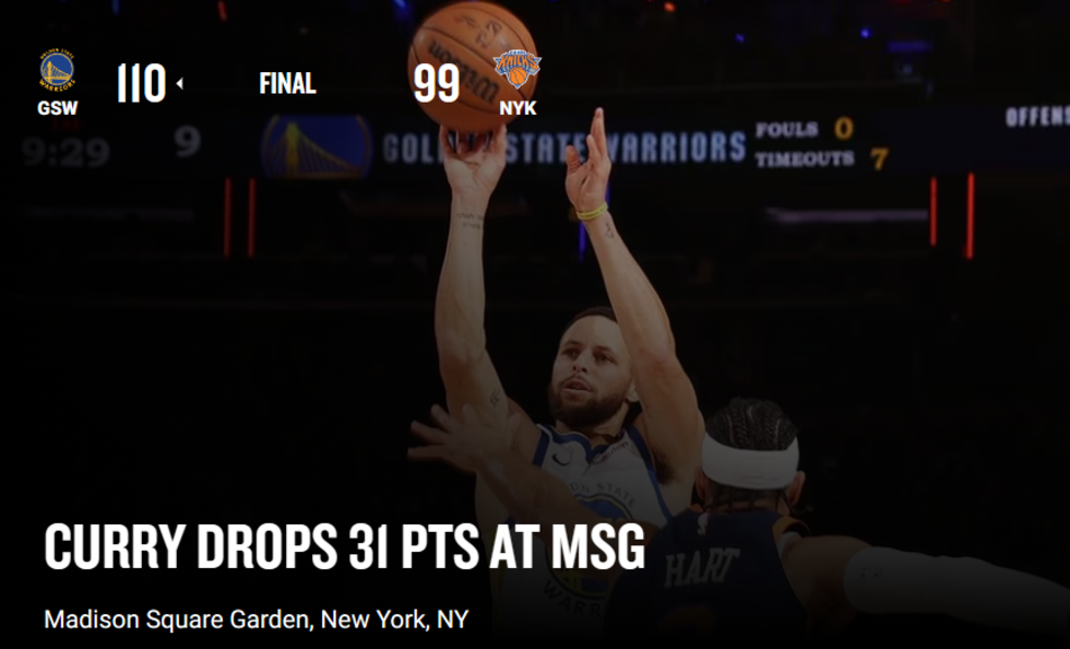 Golden State Warriors New York Knicks Curry